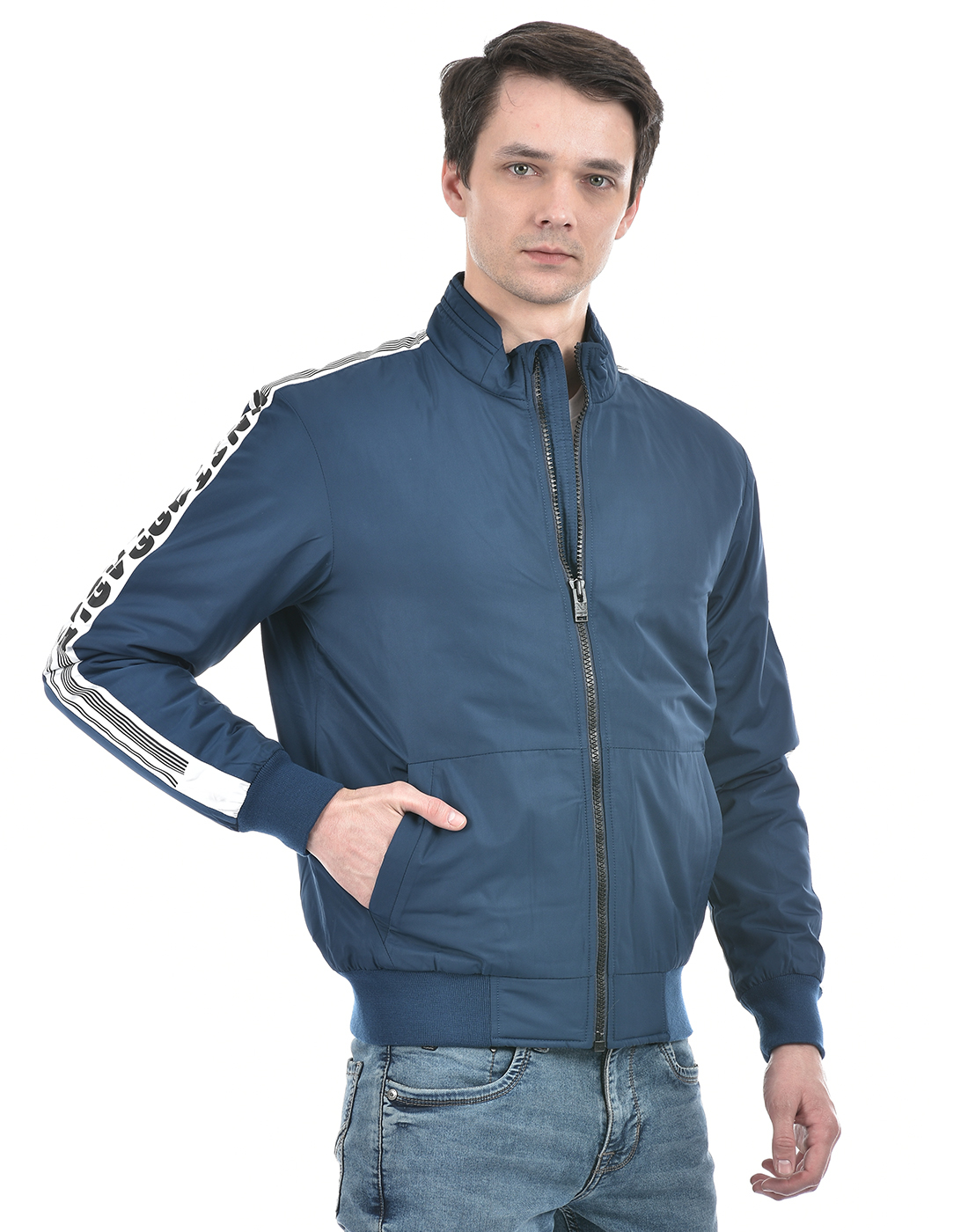 Numero Uno Men Striped Dark Blue Jacket